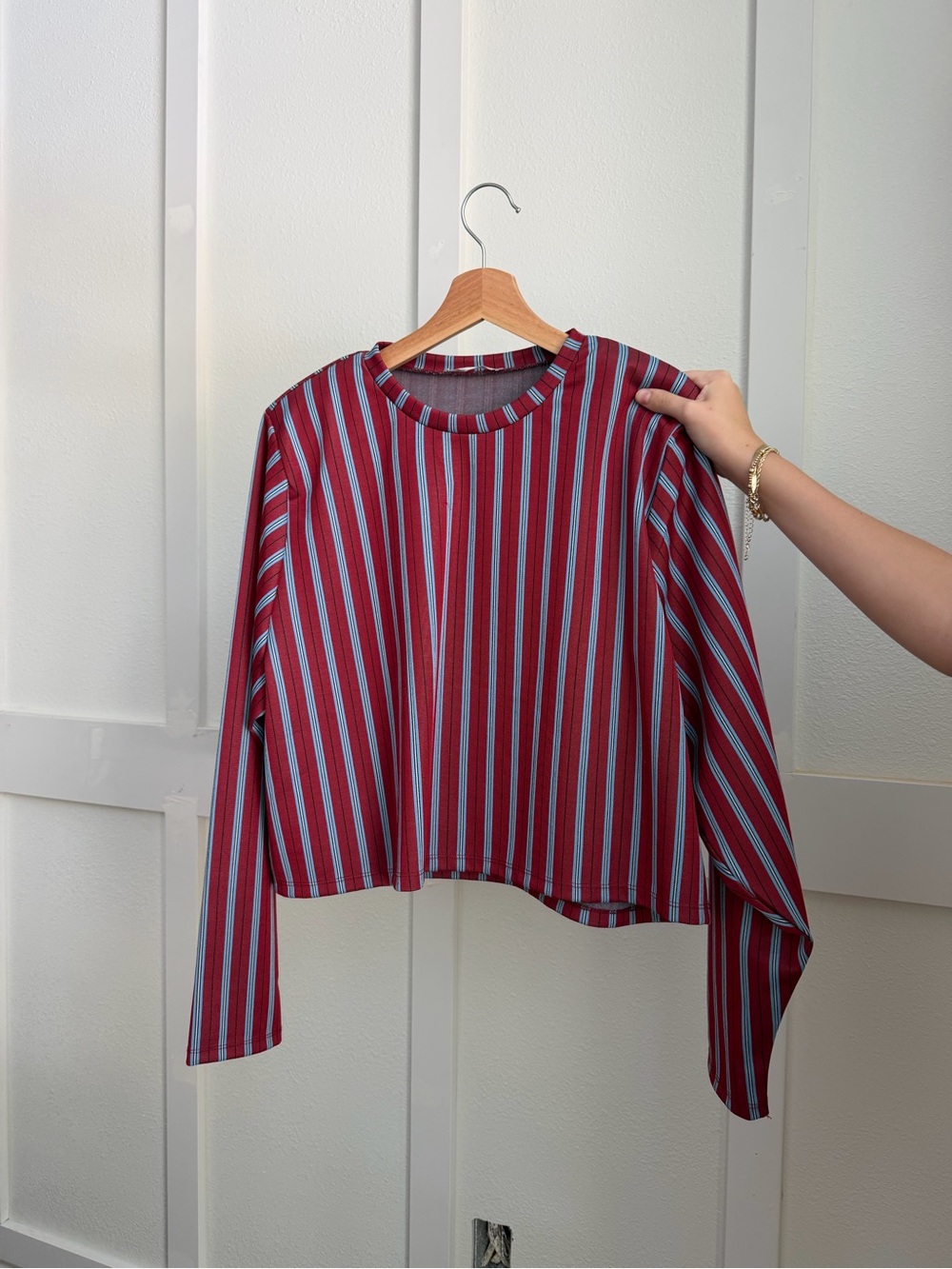 Zara Women's Striped Long-Sleeve Crop Top - Red/Blue